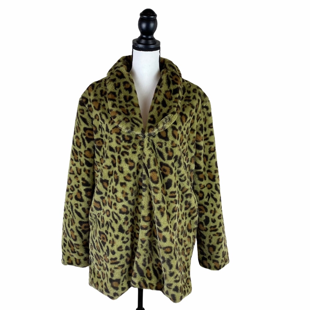 P. CILL faux fur cheetah print olive jacket small